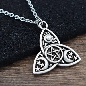Sun Moon Stars Pentacle Necklace Triquetra